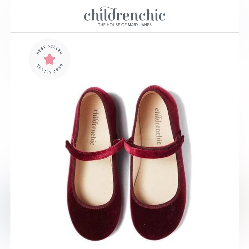 Childrenchic “Cassie” Burgundy Velvet Mary Jane Shoes